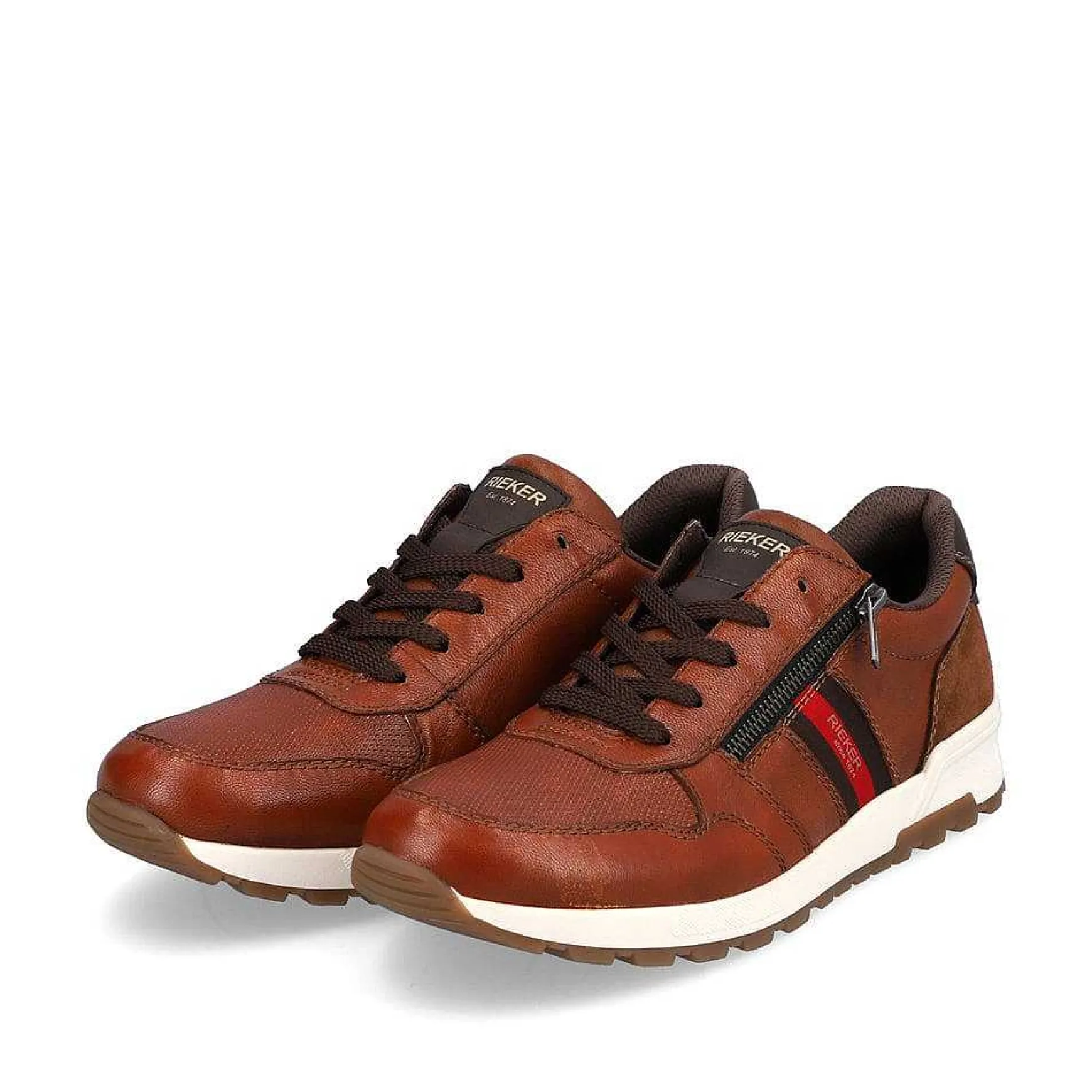 Rieker Men'S Lace-Up Shoes Caramel Brown-Fire Red