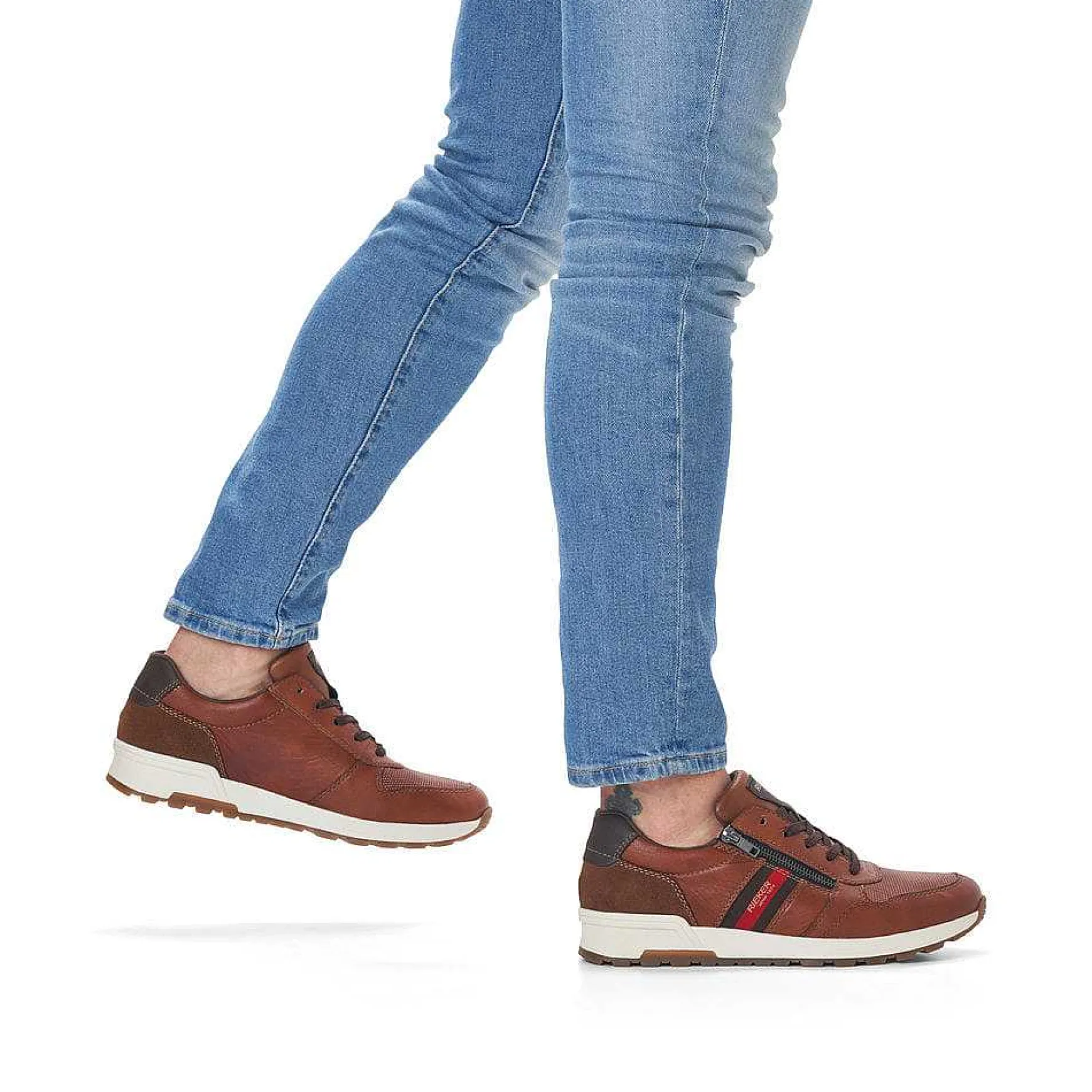 Rieker Men'S Lace-Up Shoes Caramel Brown-Fire Red