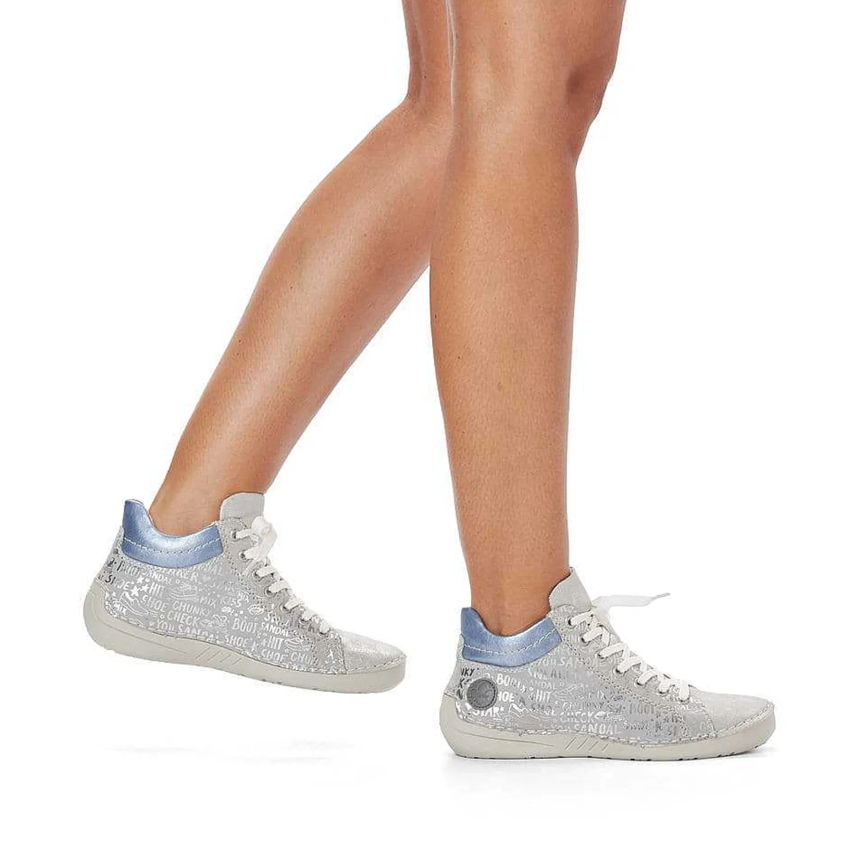 Rieker Women'S Lace-Up Shoes Silver Gray-Sky Blue