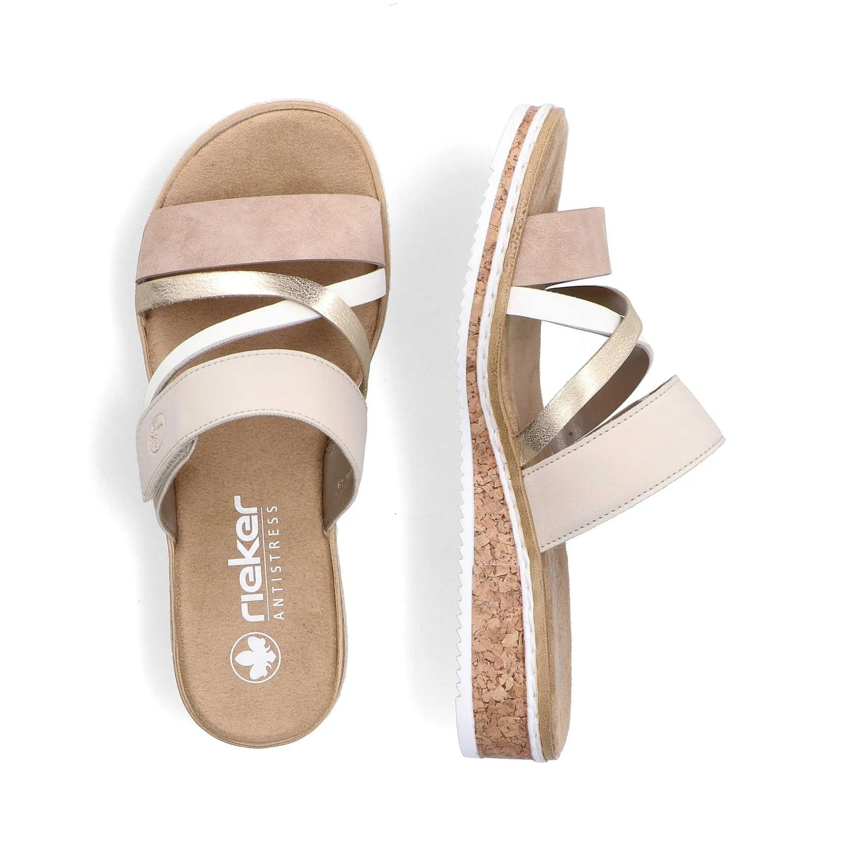 Rieker Women'S Mules Beige-Metallic-Rose