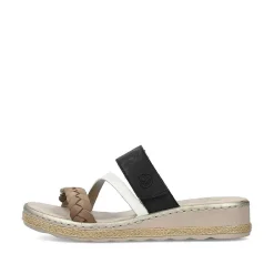 Rieker Women'S Mules Brown Beige-Cream White-Black