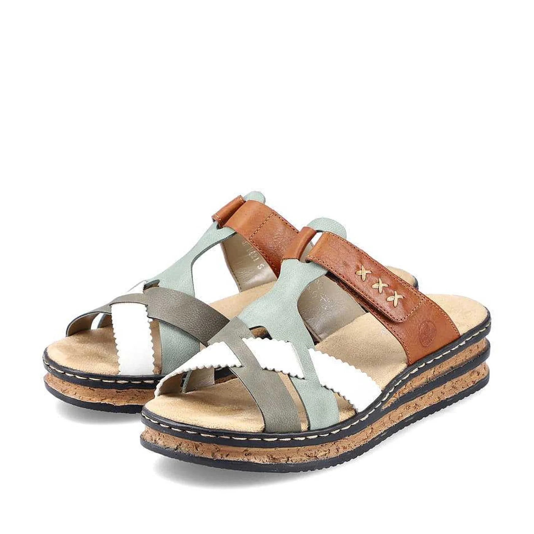 Rieker Women'S Mules Chocolate Brown-Mint Green-White