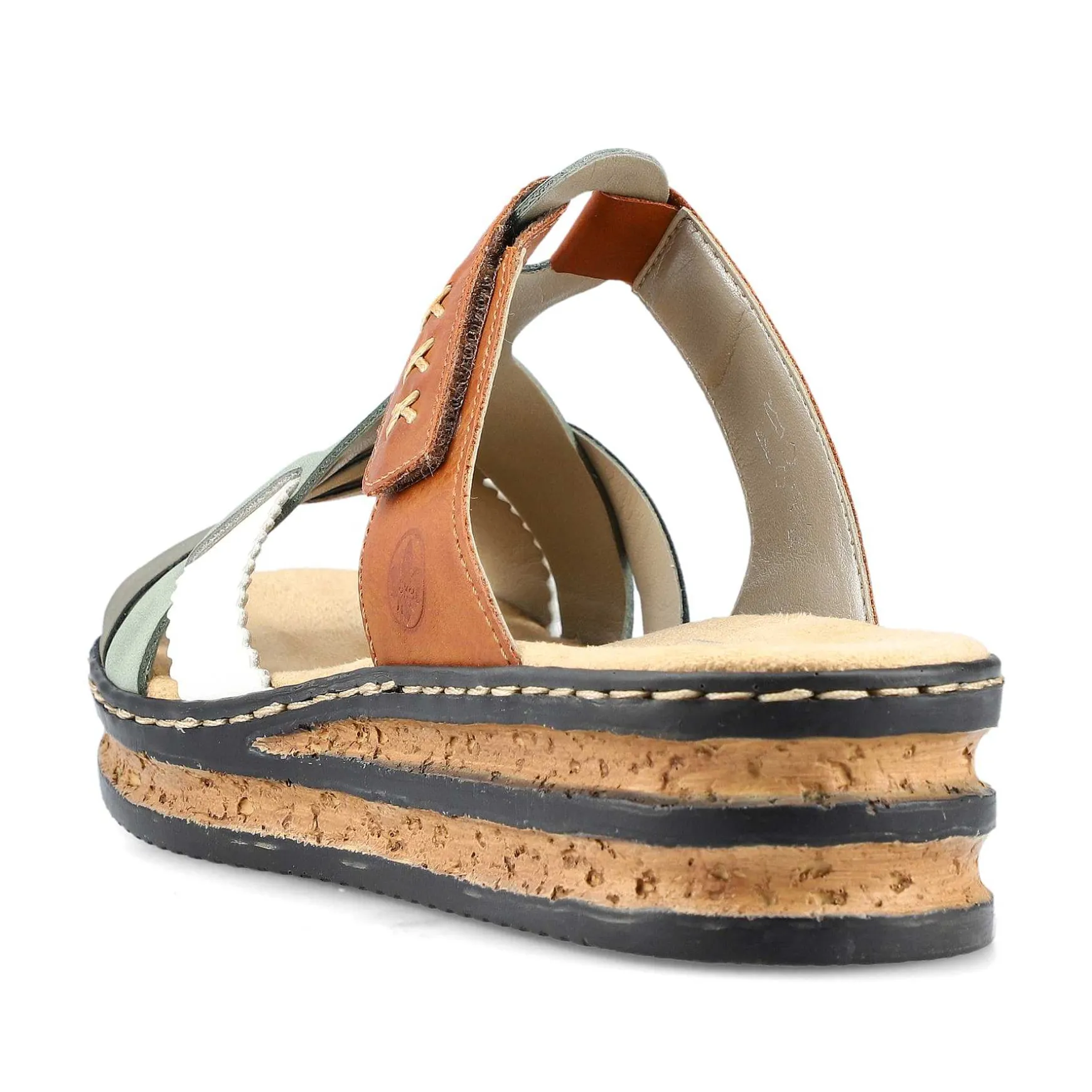 Rieker Women'S Mules Chocolate Brown-Mint Green-White