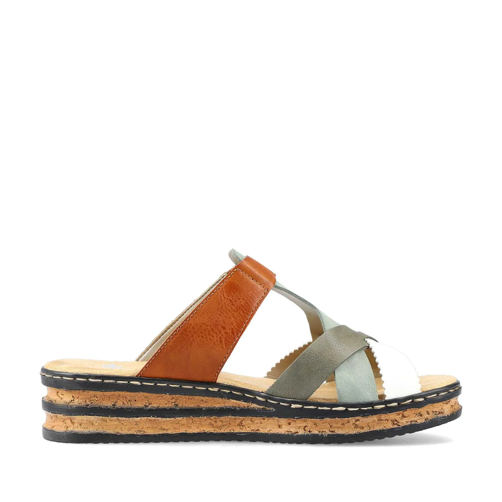 Rieker Women'S Mules Chocolate Brown-Mint Green-White