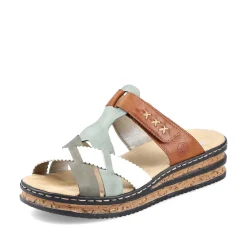 Rieker Women'S Mules Chocolate Brown-Mint Green-White