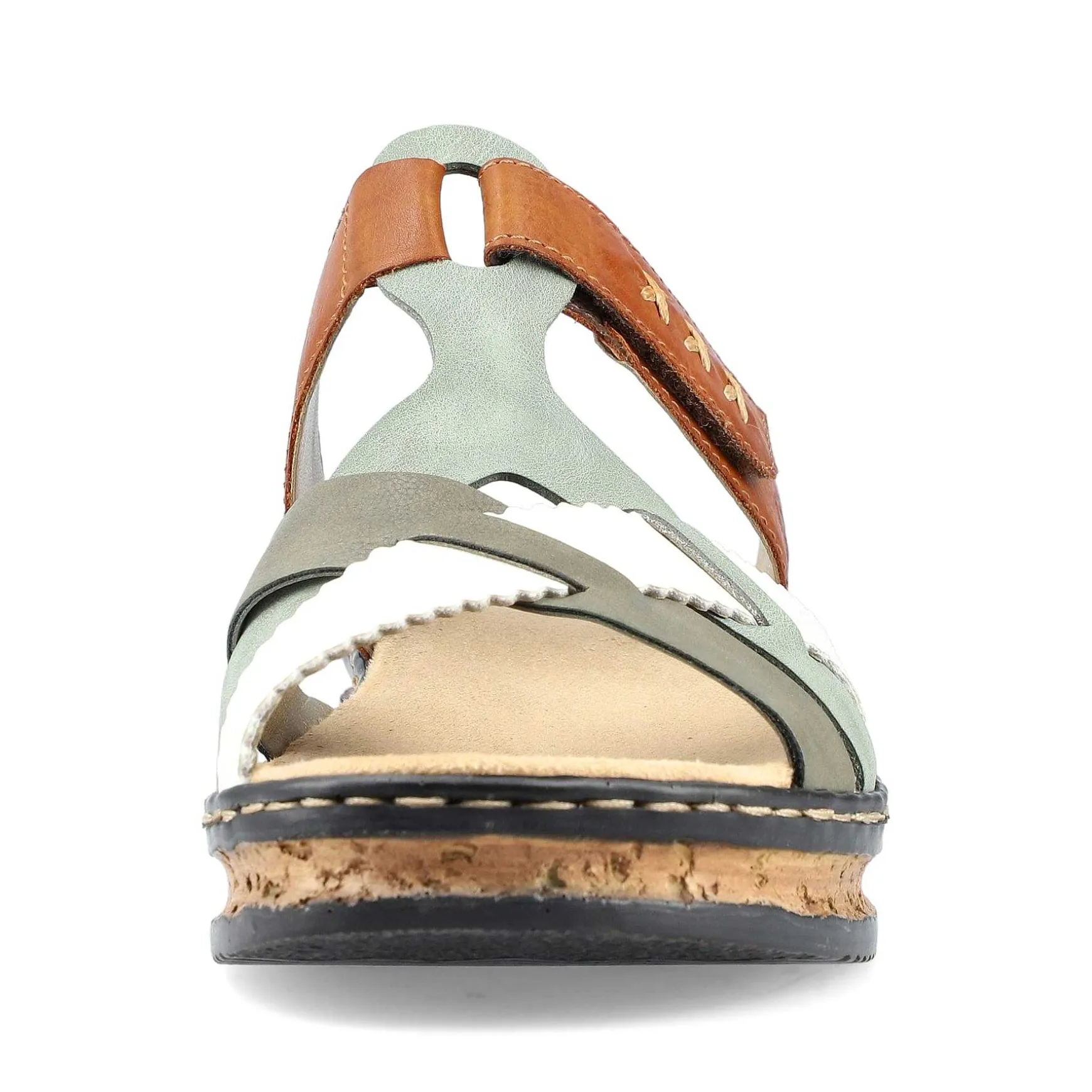 Rieker Women'S Mules Chocolate Brown-Mint Green-White