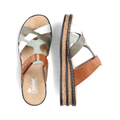 Rieker Women'S Mules Chocolate Brown-Mint Green-White