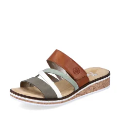 Rieker Women'S Mules Olive Green-Brown-White