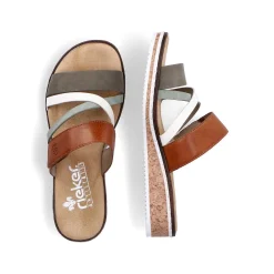 Rieker Women'S Mules Olive Green-Brown-White