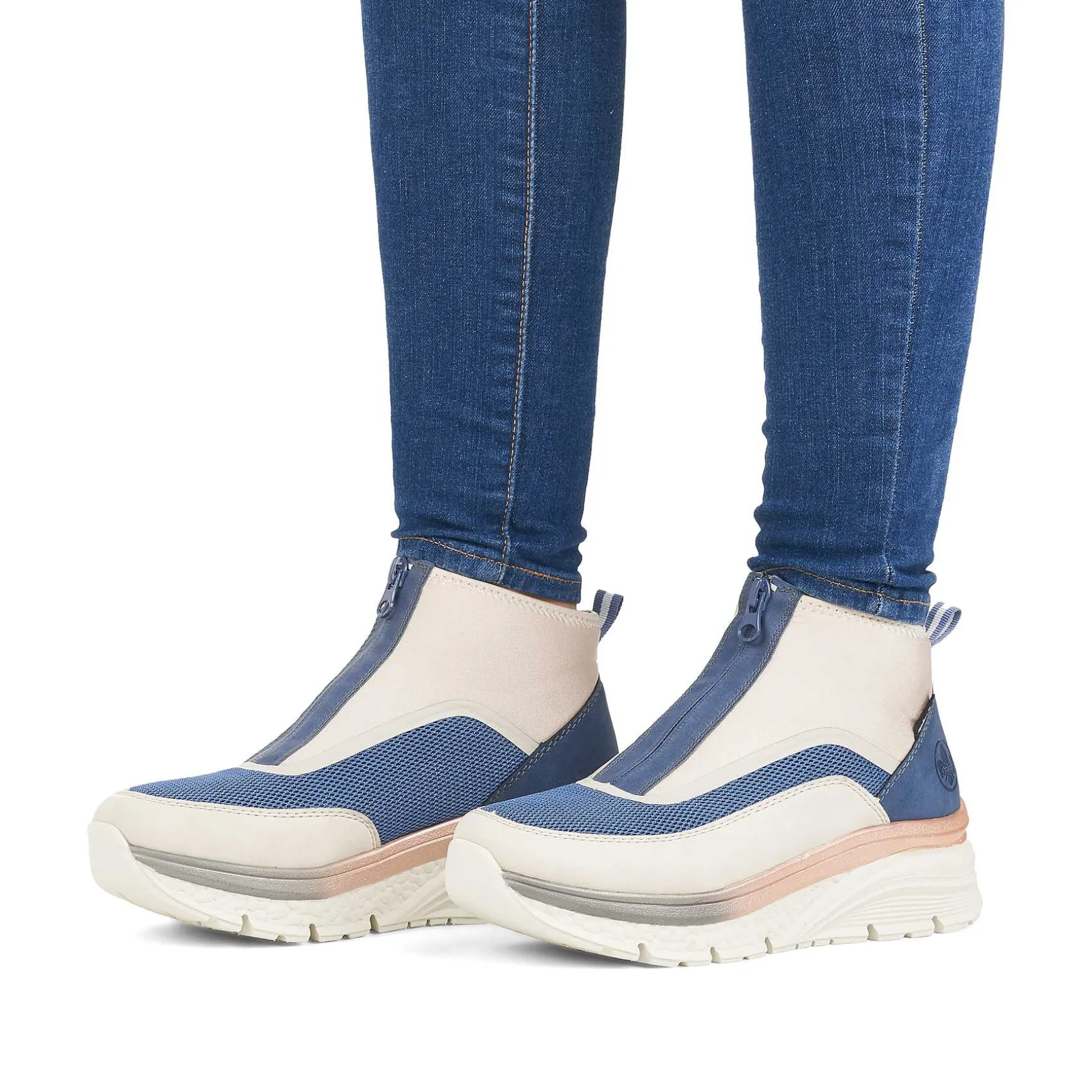 Rieker Women'S Sneaker High Light Beige-Denim Blue