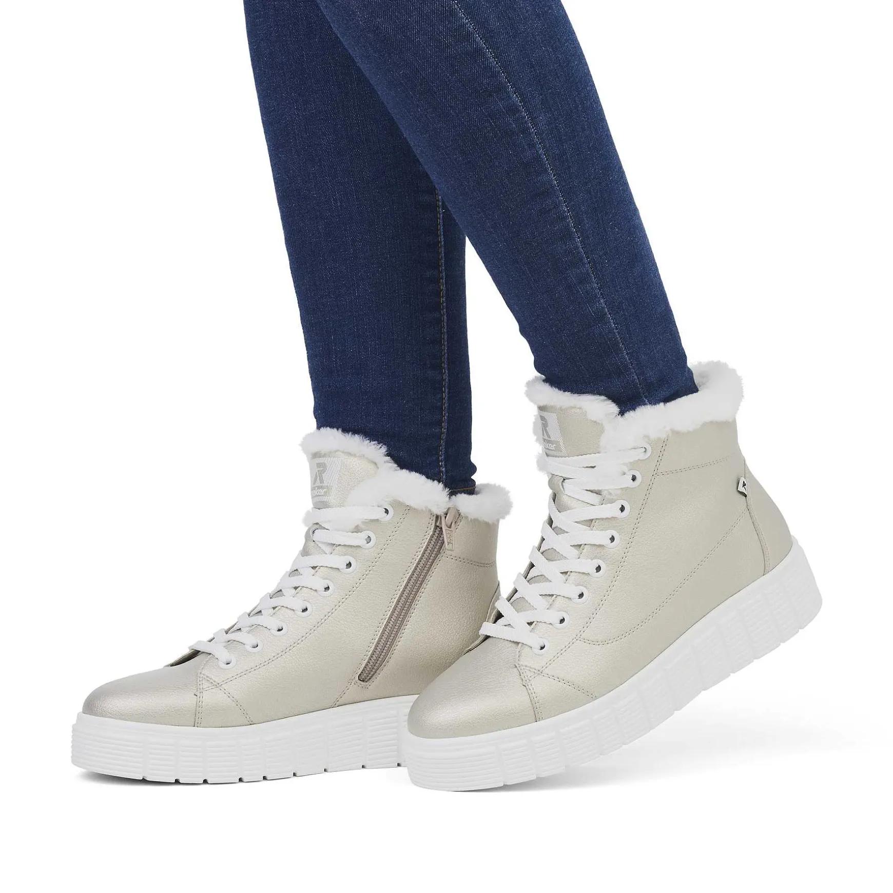 Rieker Women'S Sneaker High Glitter Gold Frost White