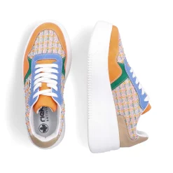 Rieker Women'S Sneaker Low Multi-Orange-Emerald Green