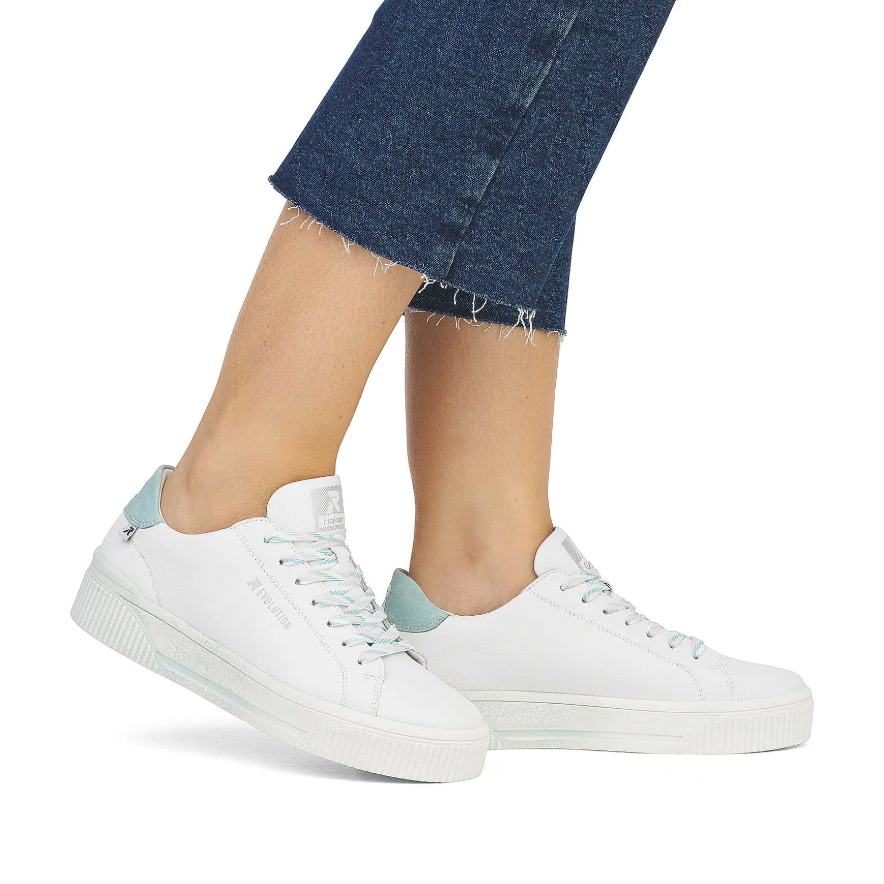 Rieker Women'S Sneaker Low Crystal-White Light-Aqua