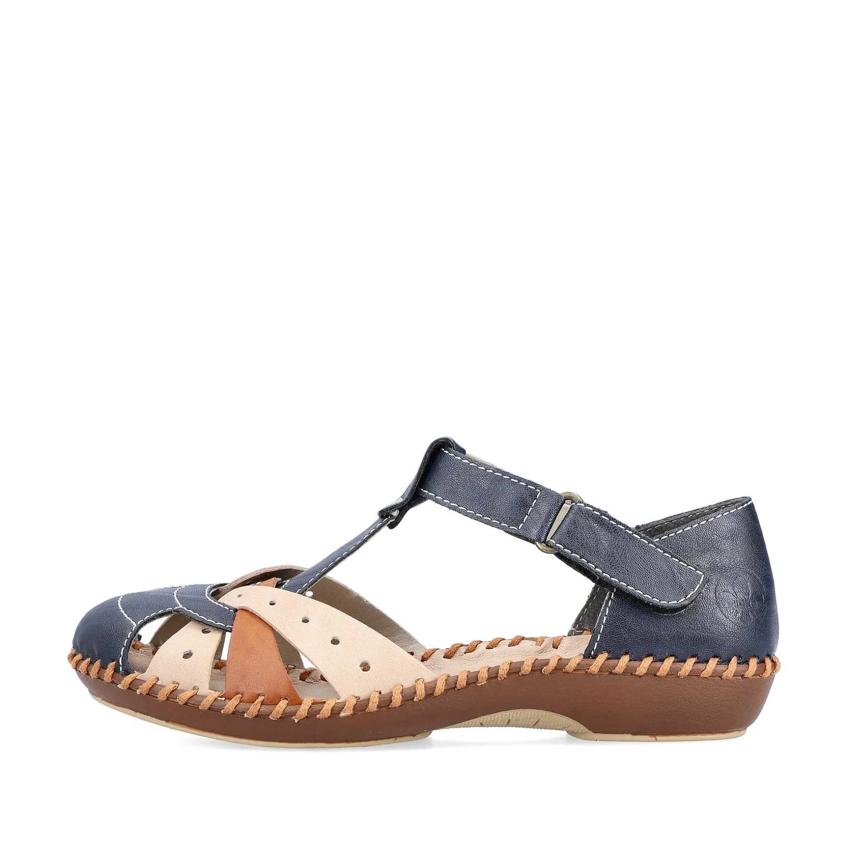 Rieker Women'S Strappy Sandals Navy Blue-Beige