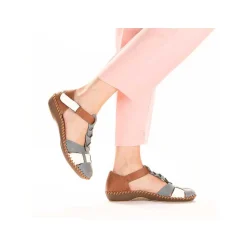 Rieker Women'S Strappy Sandals Sky Blue-Nut Brown