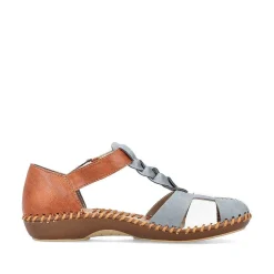 Rieker Women'S Strappy Sandals Sky Blue-Nut Brown