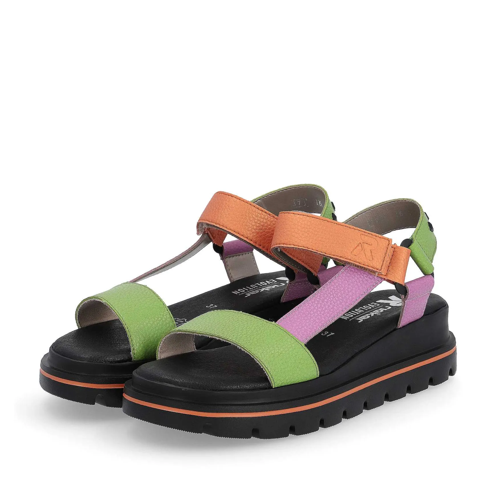 Rieker Women'S Strappy Sandals Black-Green-Pink-Orange