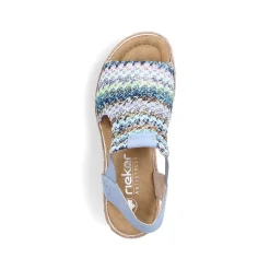 Rieker Women'S Wedge Sandals Sky Blue-Multicolored
