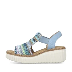 Rieker Women'S Wedge Sandals Sky Blue-Multicolored