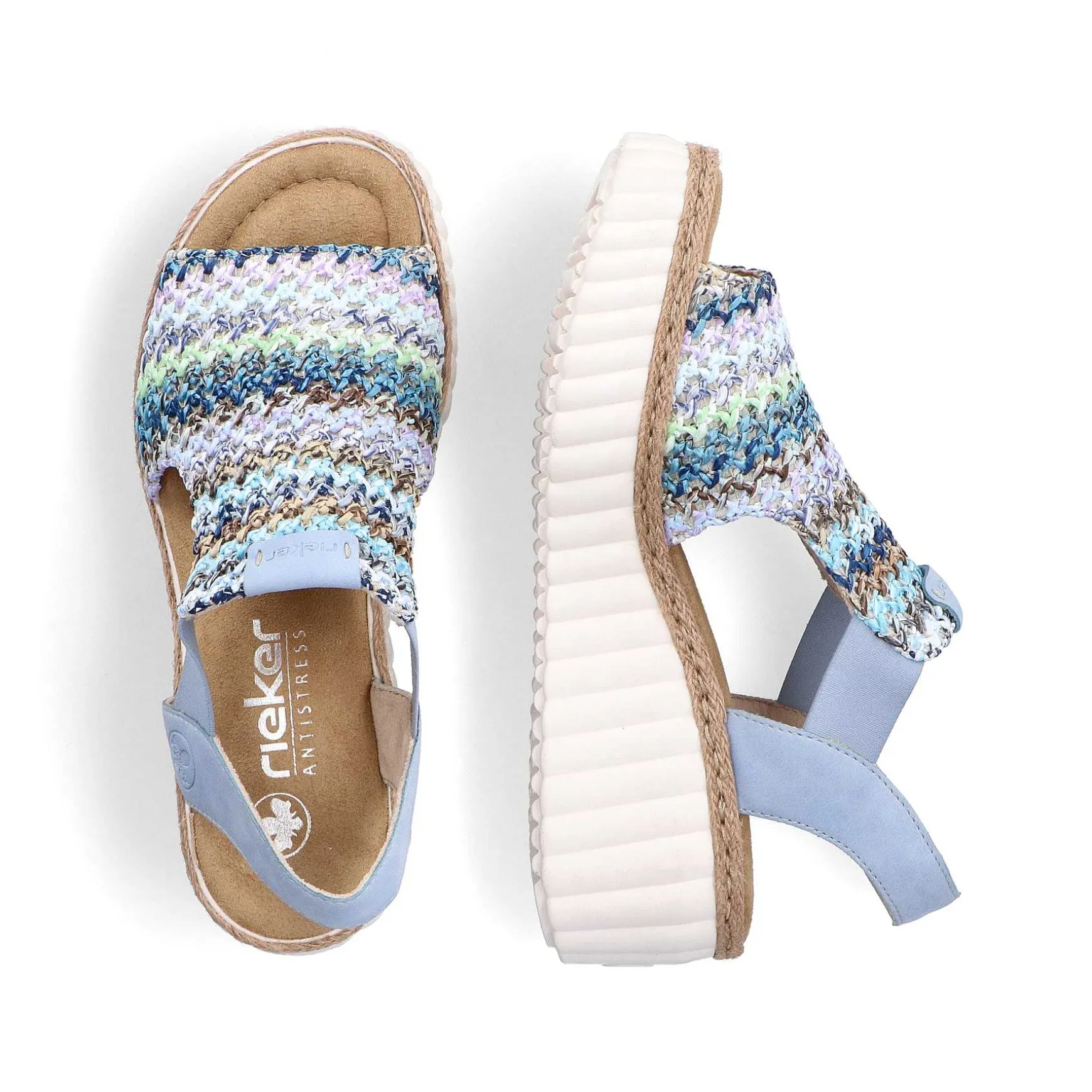 Rieker Women'S Wedge Sandals Sky Blue-Multicolored