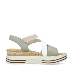Rieker Women'S Wedge Sandals Mint Green-White-Beige