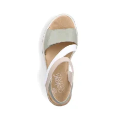 Rieker Women'S Wedge Sandals Mint Green-White-Beige