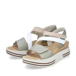Rieker Women'S Wedge Sandals Mint Green-White-Beige