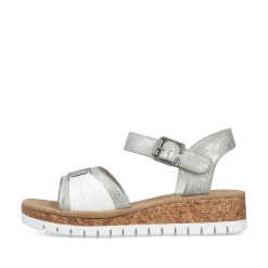 Rieker Women'S Wedge Sandals Silver-Platinum-Metallic