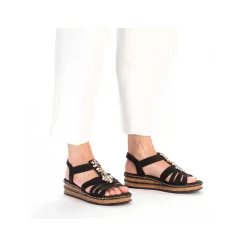 Rieker Women'S Wedge Sandals Midnight Black