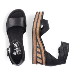 Rieker Women'S Wedge Sandals Glossy Black