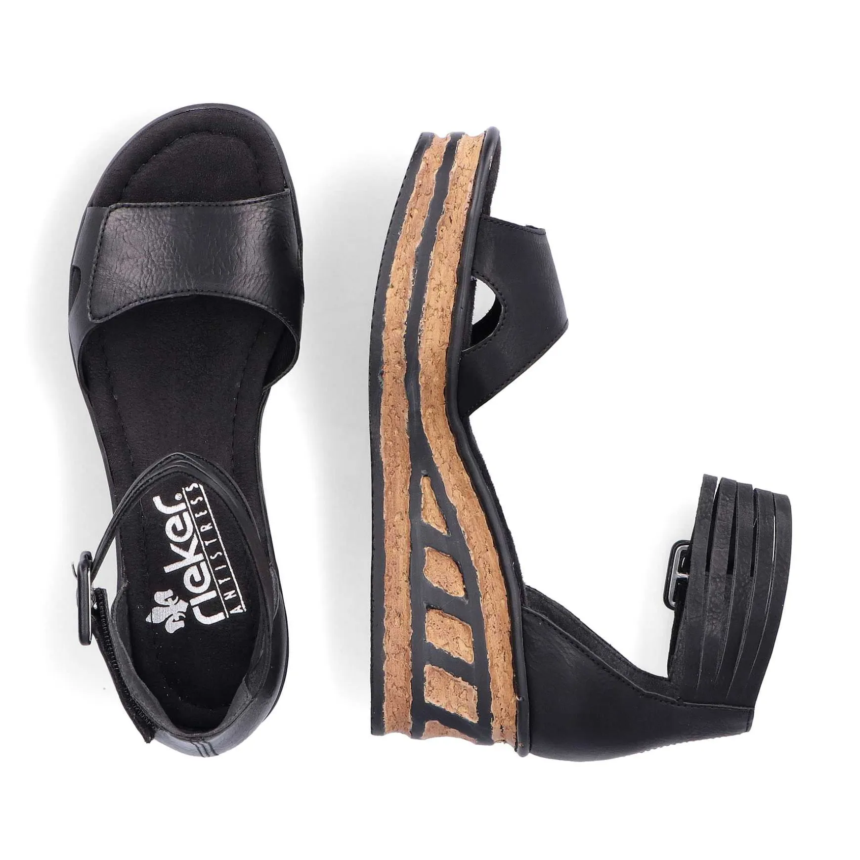 Rieker Women'S Wedge Sandals Glossy Black