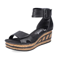 Rieker Women'S Wedge Sandals Glossy Black