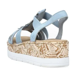 Rieker Women'S Wedge Sandals Sky Blue-Beige