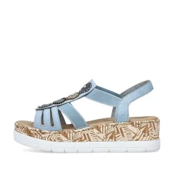 Rieker Women'S Wedge Sandals Sky Blue-Beige