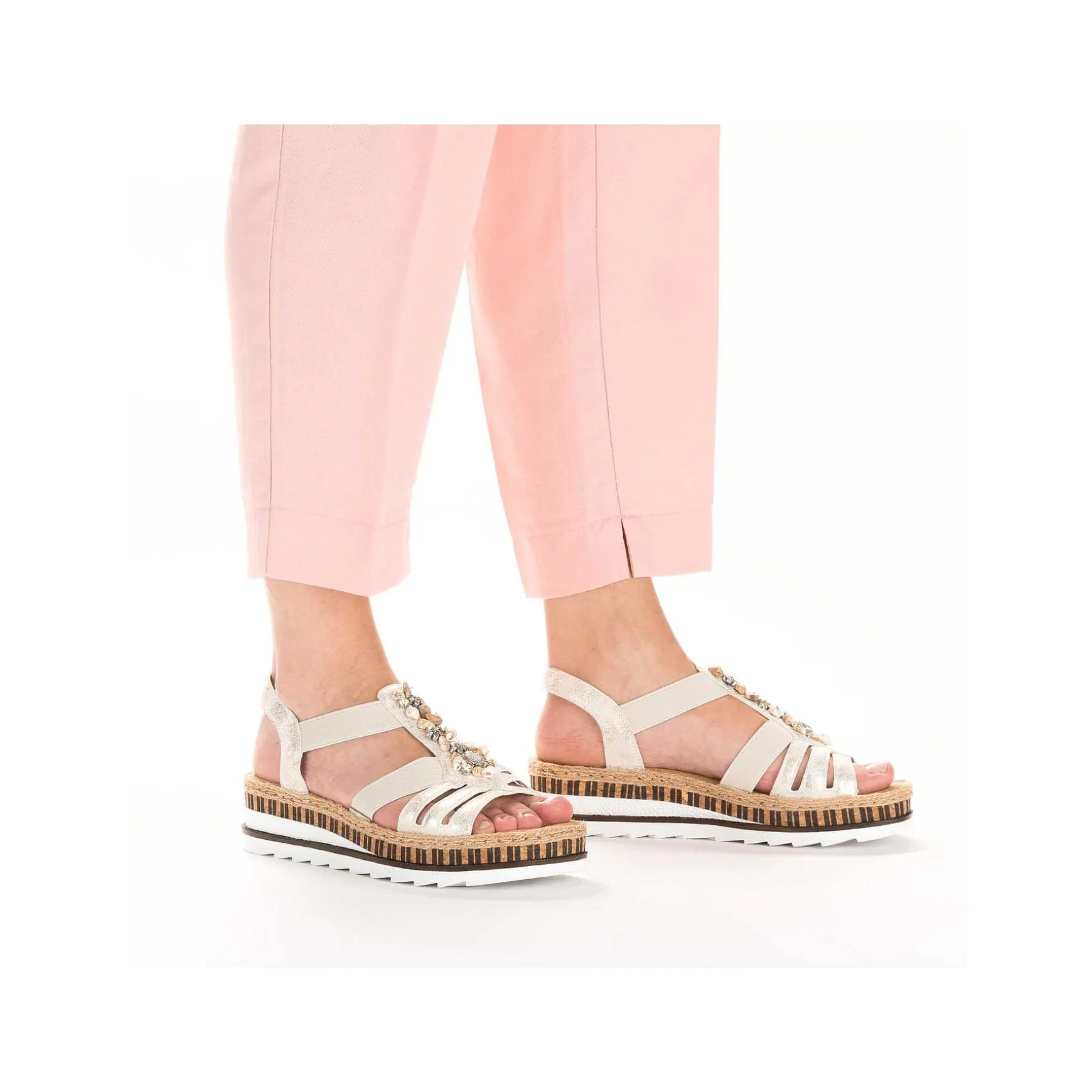 Rieker Women'S Wedge Sandals Beige Metallic