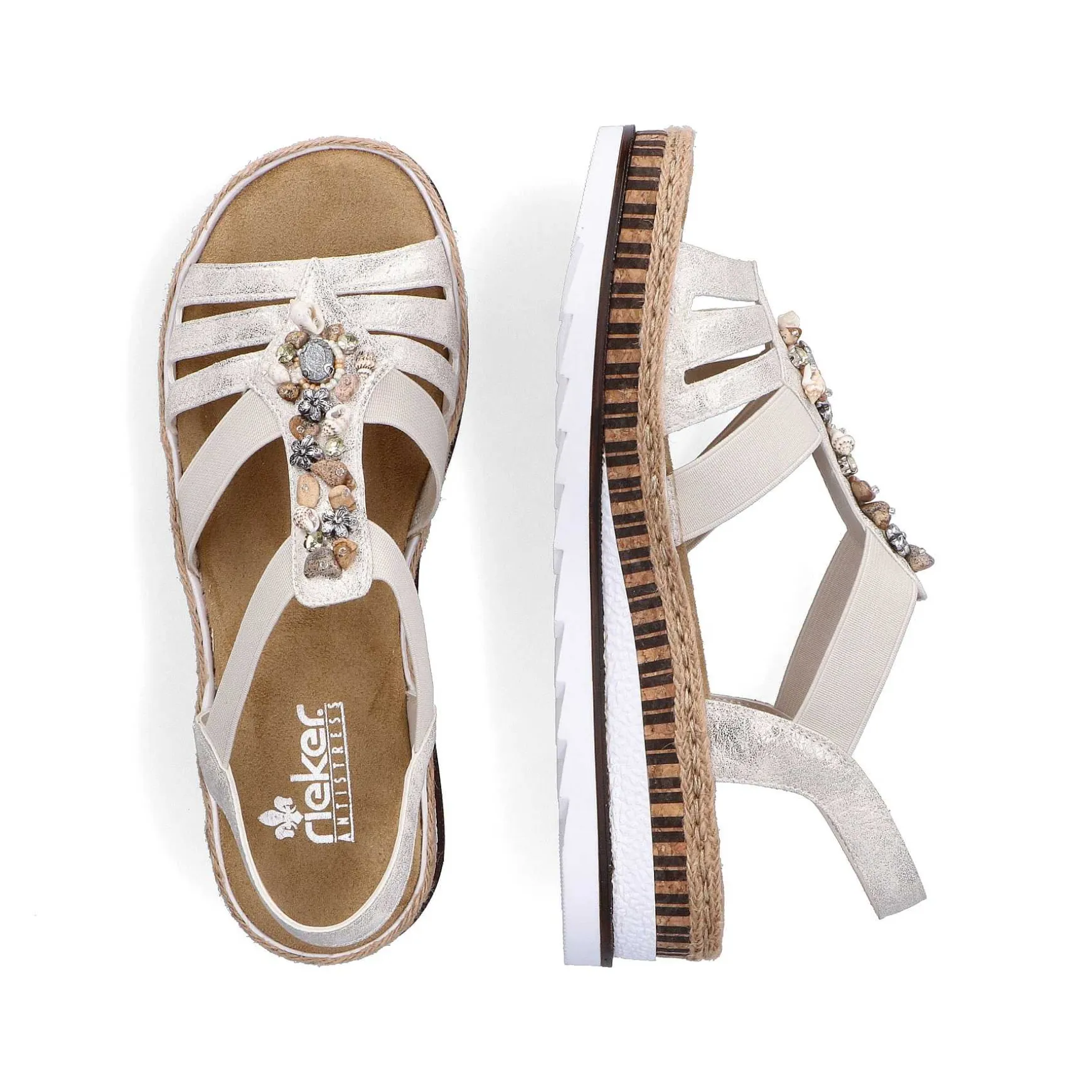 Rieker Women'S Wedge Sandals Beige Metallic