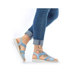 Rieker Women'S Wedge Sandals Sky Blue-Light Beige