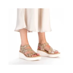 Rieker Women'S Wedge Sandals Multi-Bronze Metallic