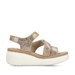 Rieker Women'S Wedge Sandals Multi-Bronze Metallic