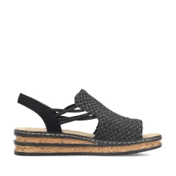 Rieker Women'S Wedge Sandals Asphalt Black