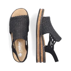 Rieker Women'S Wedge Sandals Asphalt Black