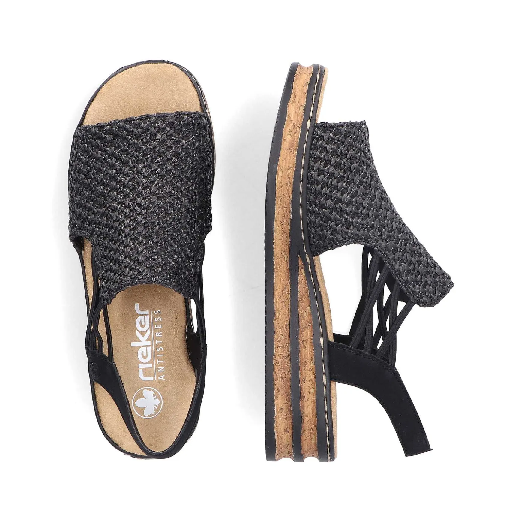 Rieker Women'S Wedge Sandals Asphalt Black