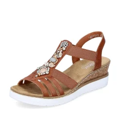 Rieker Women'S Wedge Sandals Caramel Brown-Pure White