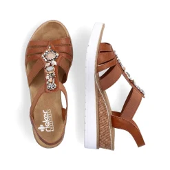 Rieker Women'S Wedge Sandals Caramel Brown-Pure White