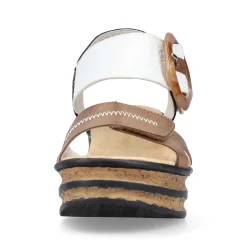 Rieker Women'S Wedge Sandals Brown Beige-Pure White