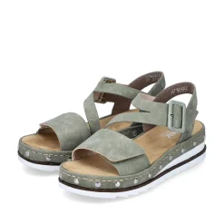 Rieker Women'S Wedge Sandals Green Gray