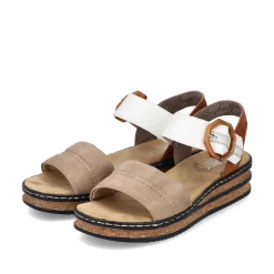 Rieker Women'S Wedge Sandals Brown Beige-Black