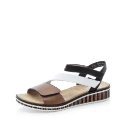 Rieker Women'S Wedge Sandals Nougat Brown-Black-White